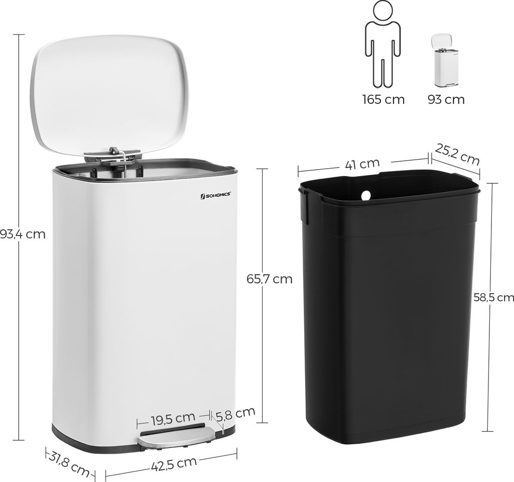 SONGMICS 50 Liter Mülleimer Küche Abfalleimer mit Deckel Produktbild 5