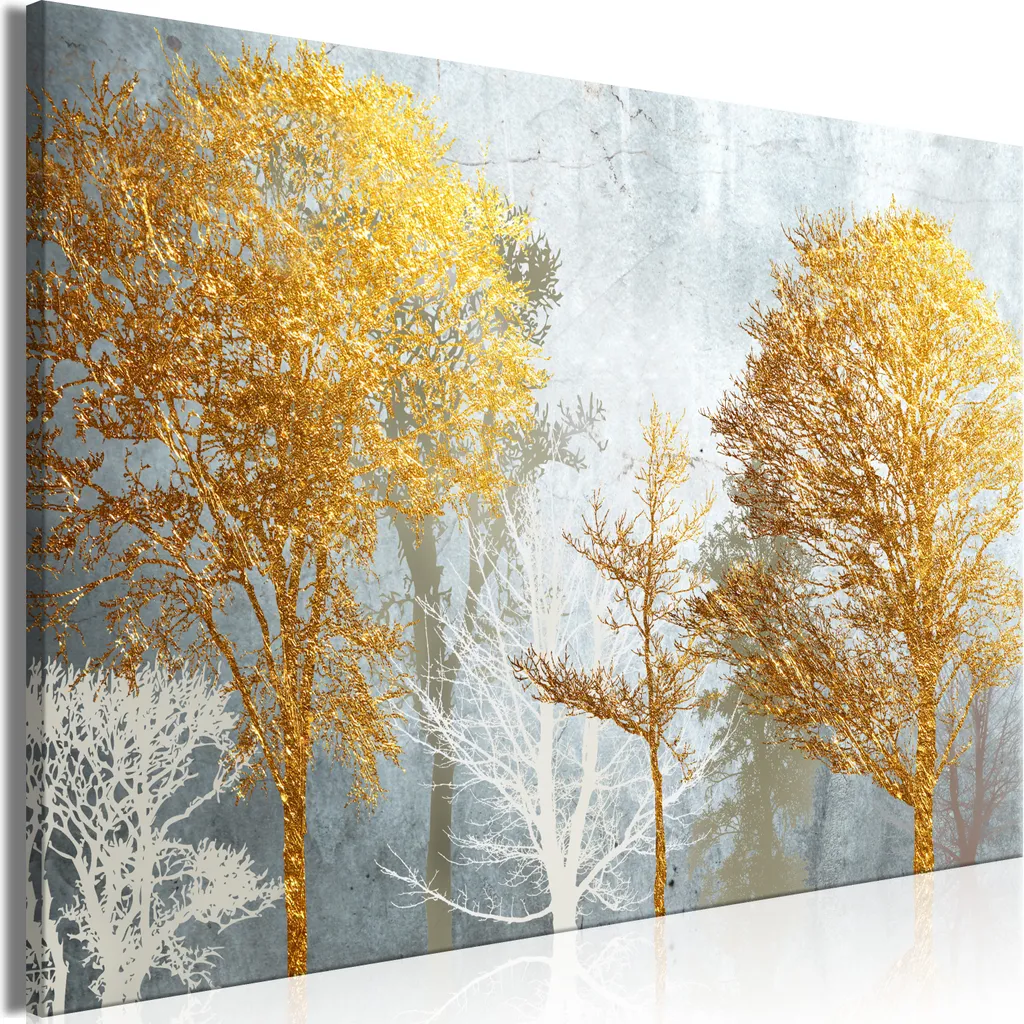 Quadro su tela italiano - Gelo e oro (1 parte) Largo 120x80 cm Foglie a-A-0424-b-a