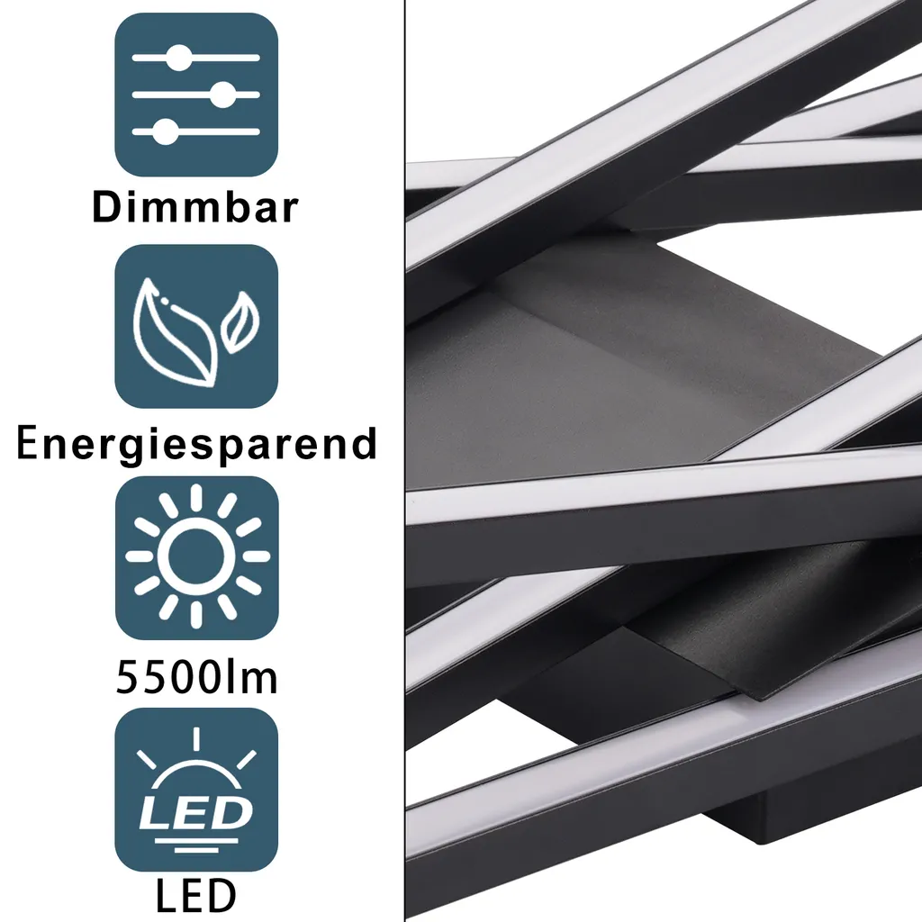 ZMH Plafonnier LED Dimmable 45W Noir avec Télécommande pour Salon Moderne