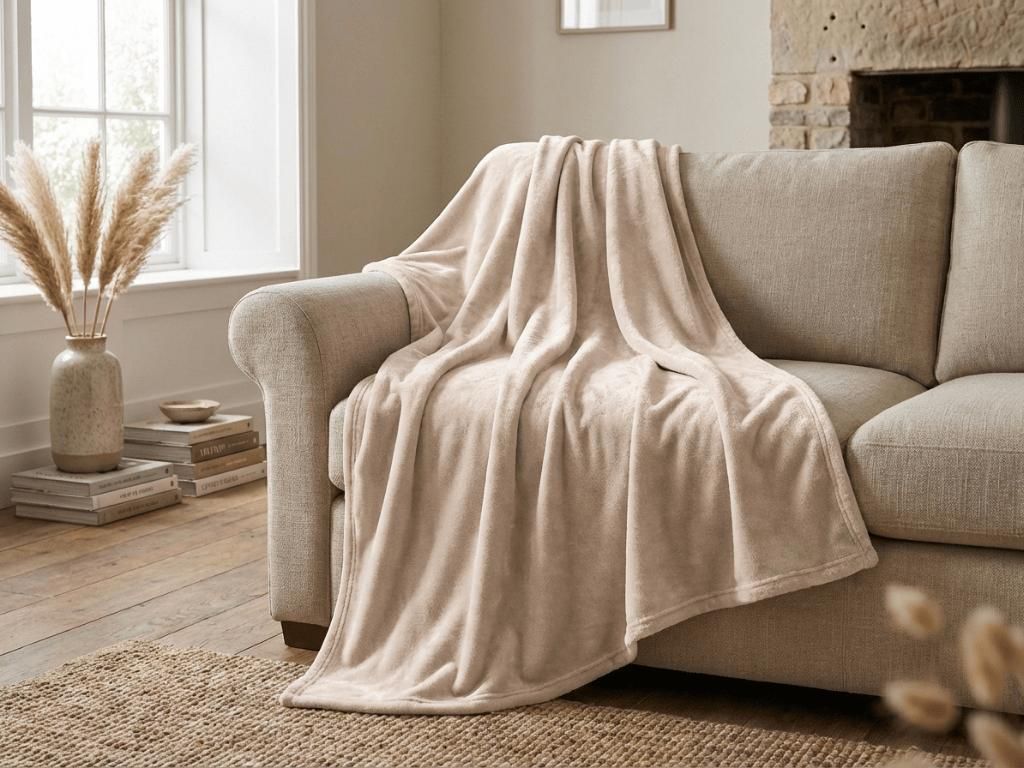Beige Mikrofaser-Plüschdecke, weich, 160 x 200 cm, Größe: Produktbild 