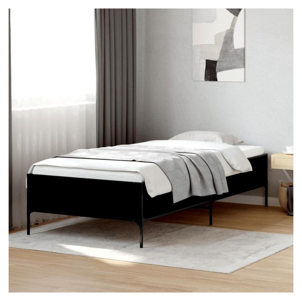 Bettgestell Schwarz 75x190 cm aus Holzwerkstoff und Metall