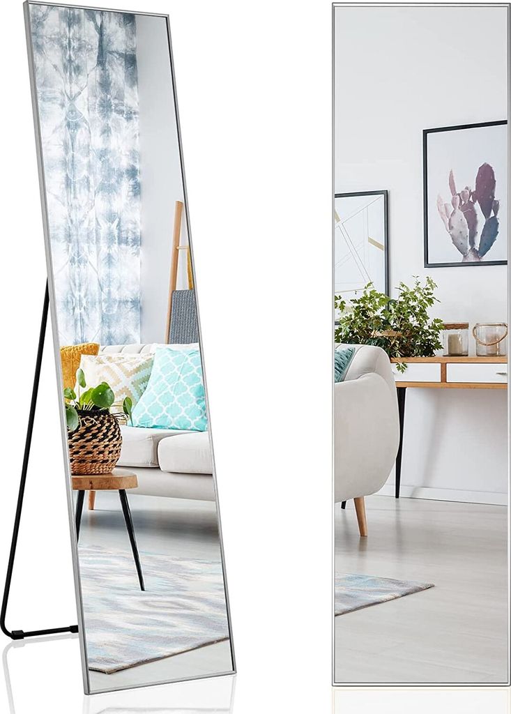 Ganzkörperspiegel 160 x 40 cm, 2 in 1 Standspiegel & Wandspiegel, Garderobenspiegel Verstellbar & Freistehend, Ankleidespiegel für Schlafzimmer W...