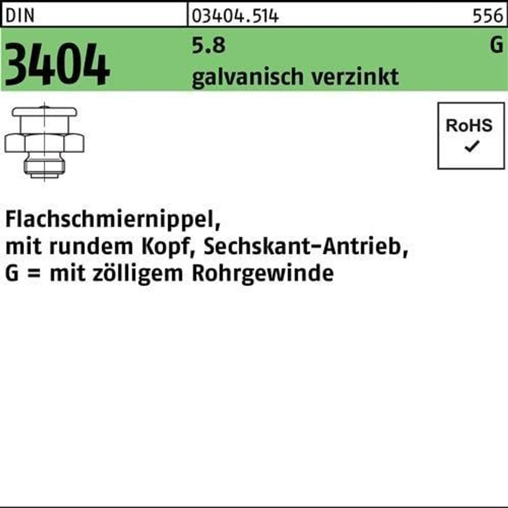 Reyher  Flachschmiernippel DIN 3404 5.8 G 1/4 - Zn (25 Produktbild 