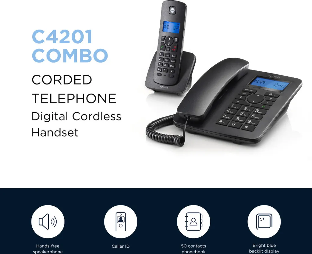 Motorola C4201 Téléphone Fixe DECT Identification contre Appels Indésirables