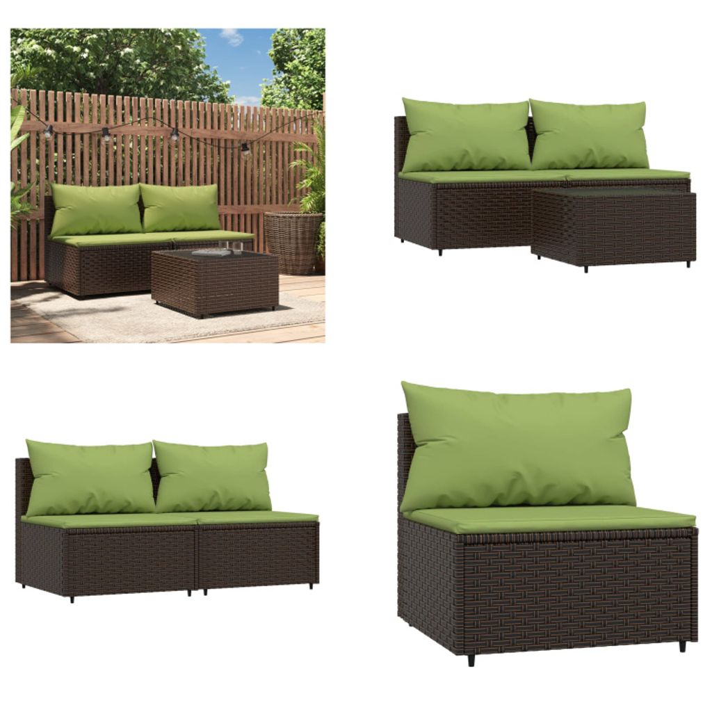vidaXL 3 tlg. Garten Lounge Set mit Kissen Braun Poly Rattan - Garten Lounge Set - Garten Lounge Sets - Outdoor Lounge Set - Lounge Set Terrasse