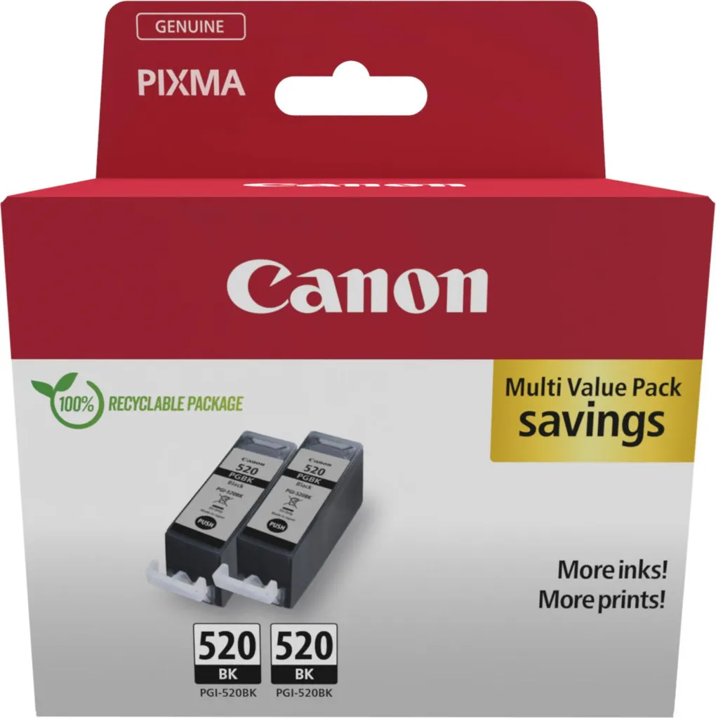 Kit 2 Cartucce Canon PGI-520BK Nero Originali | 2x19ml PIXMA iP3600