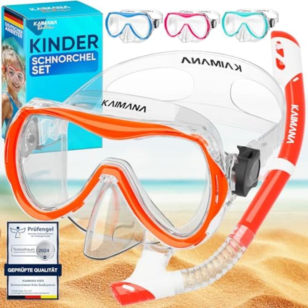 KAIMANA SeaExplorer Schnorchelset Kinder + Tragetasche, Taucherbrille mit Schnorchel, Taucherbrille Kinder,Taucherbrille mit Silikonband