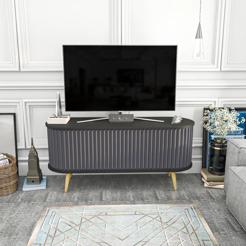 Support TV 53 pouces Decorotika Stor Noir avec Pieds Robustes en Bois