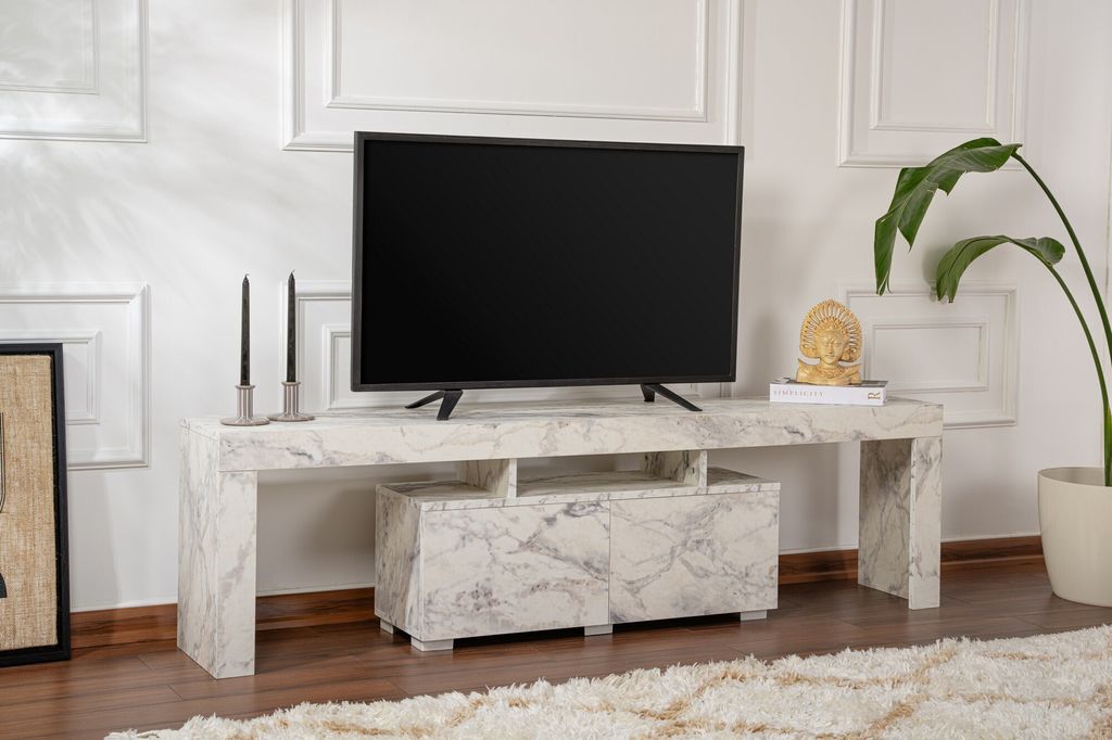 Skye Decor, Enclave - Fressia Marble, TV-Ständer, Freesienmarmor, 100 % melaminbeschichtete Spanplatte, 180 x 31,3 x 50