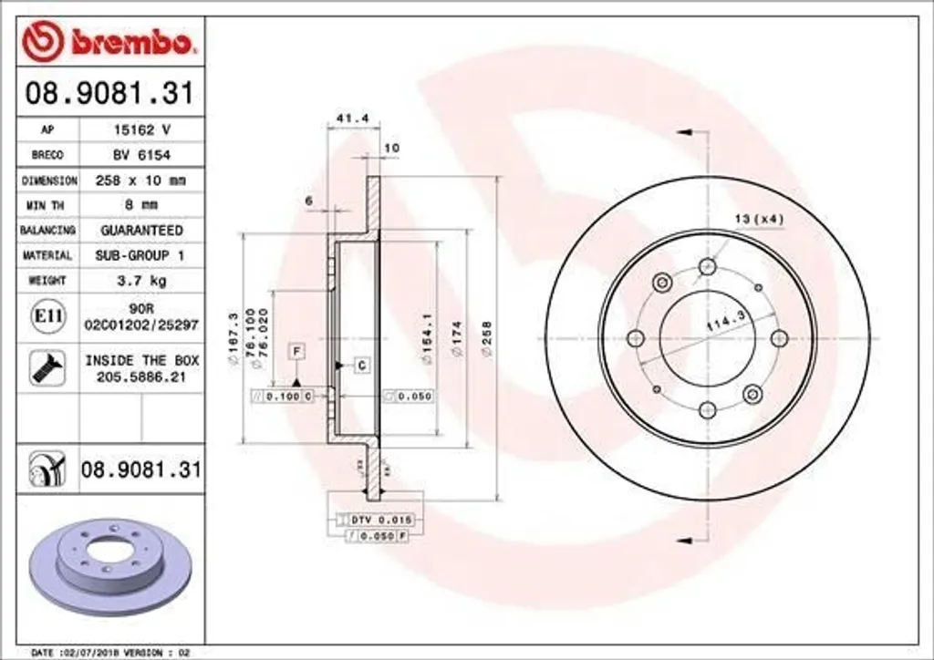 Disque de frein Brembo 08.9081.31 pour l'entretien de Kia Cerato LD