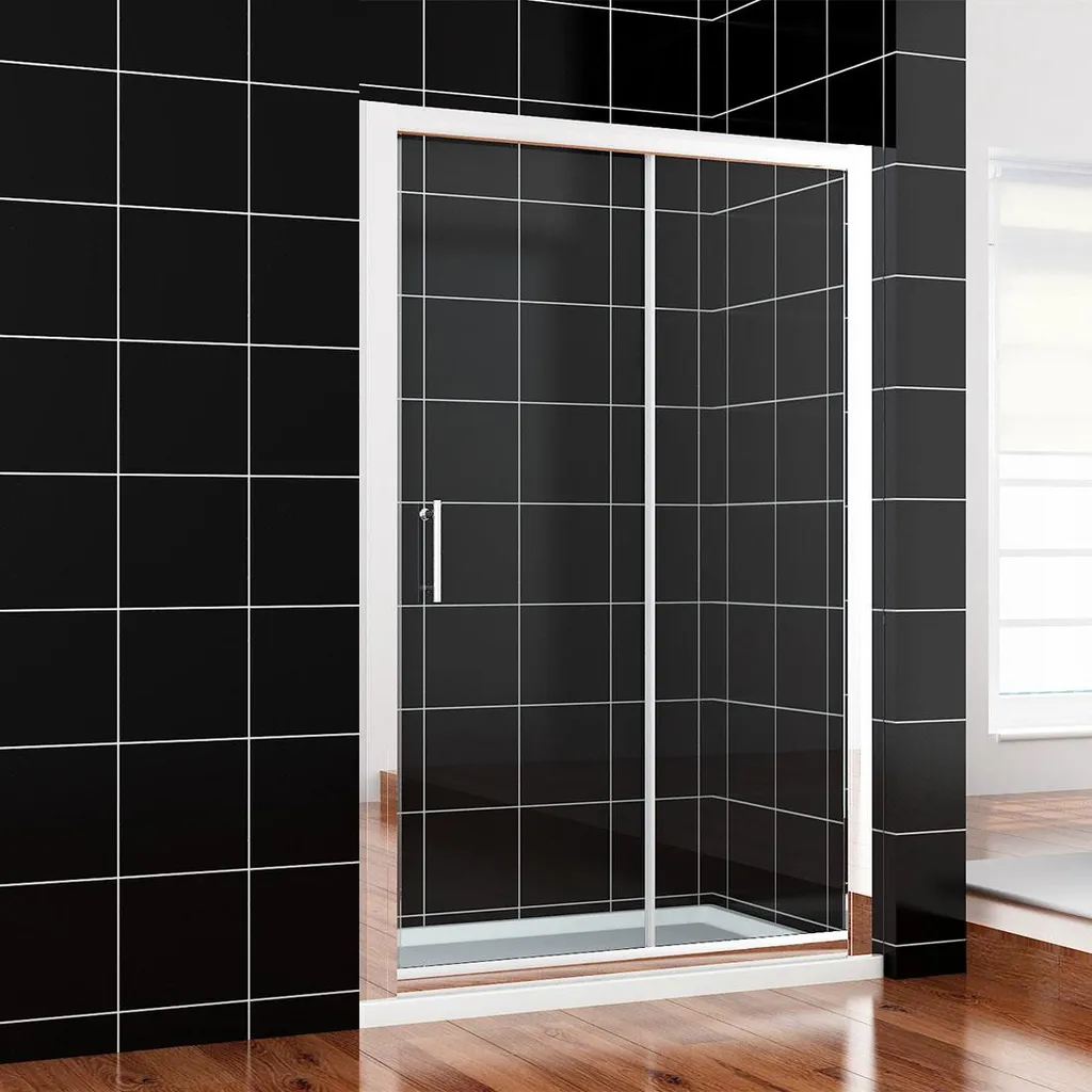 SONNI Cabine de douche 140x185 cm avec cadre argenté et porte coulissante