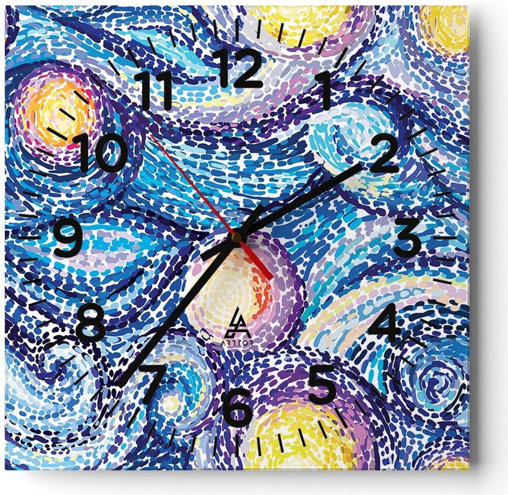 Wanduhr - Quadrat - Glasuhr - Abstraktion modern - 30x30cm - Schleichendes Uhrwerk - Lautlos - zum Aufhängen bereit - Dekoration Modern - Wanddeko...