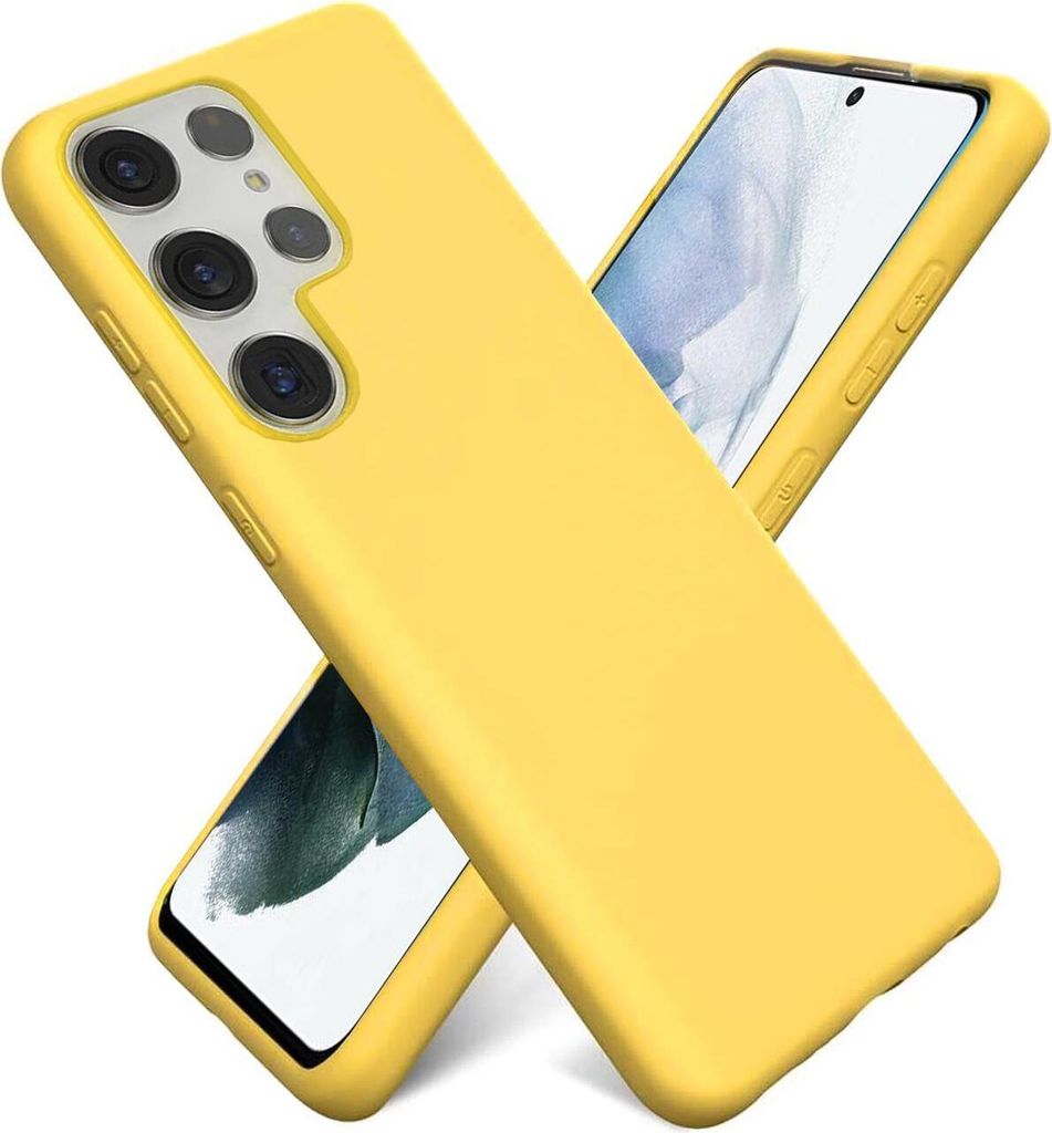 Conie TPU Schutzhülle für Samsung Galaxy S22 Ultra Tasche Case Cover Bumper Silikon Mikrofaser Inlay Hülle in Gelb matt