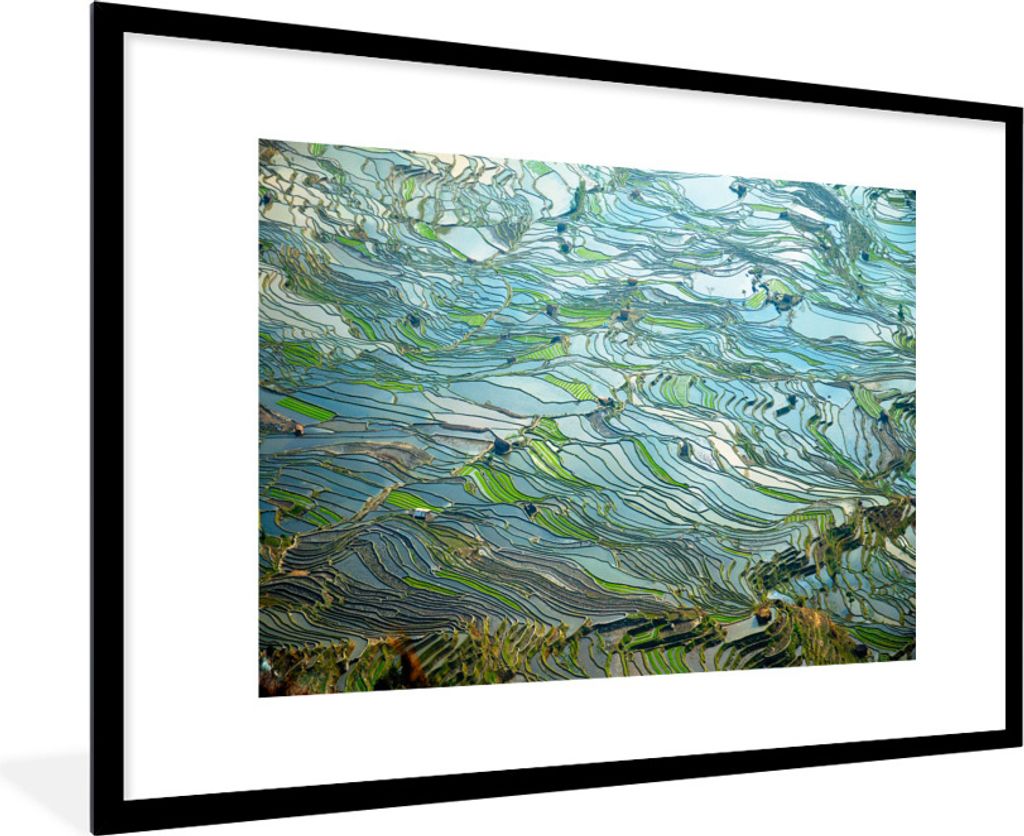 MuchoWow Gerahmtes Poster Schöne bunte Unterwasser-Reisfelder in China 90x60 cm - Poster mit Schwarzem Bilderrahmen Wandposter Rahmen Foto Bilde...