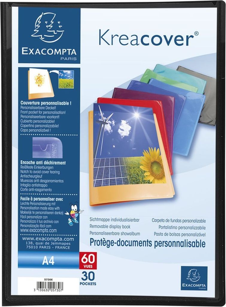 Exacompta 5731E Sichtmappe Kreacover PP 500μ A4 30 Hüllen Schwarz
