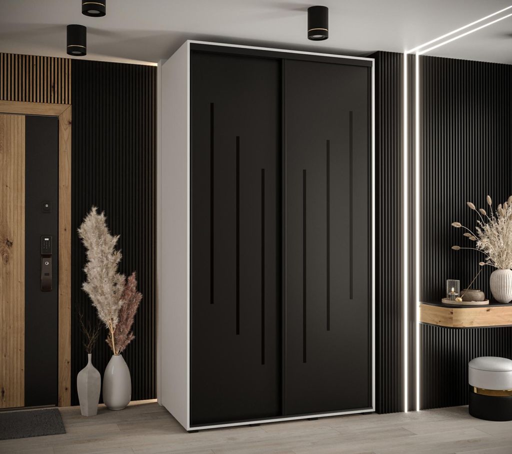 Kleiderschrank YVONA 8 - 130/60 cm, weiß/schwarz/schwarz