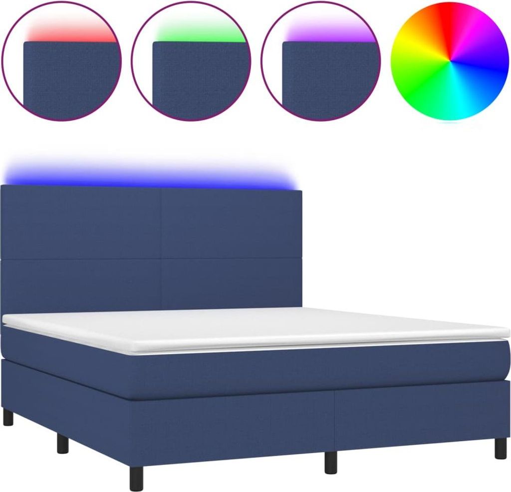 vidaXL Boxspringbett mit Matratze & LED Blau 180x200 cm Stoff