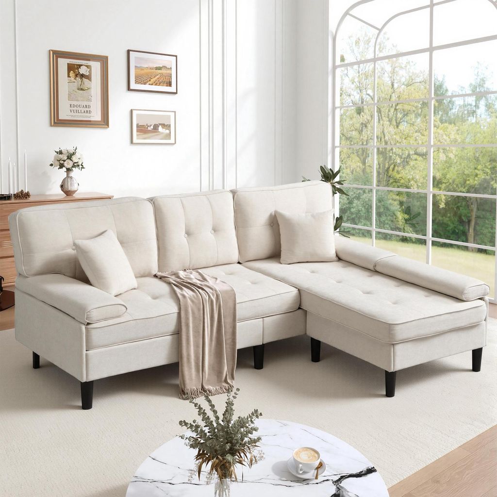 Merax L-Form Ecksofa mit Schlaffunktion, 3-Sitzer Chenille Produktbild 