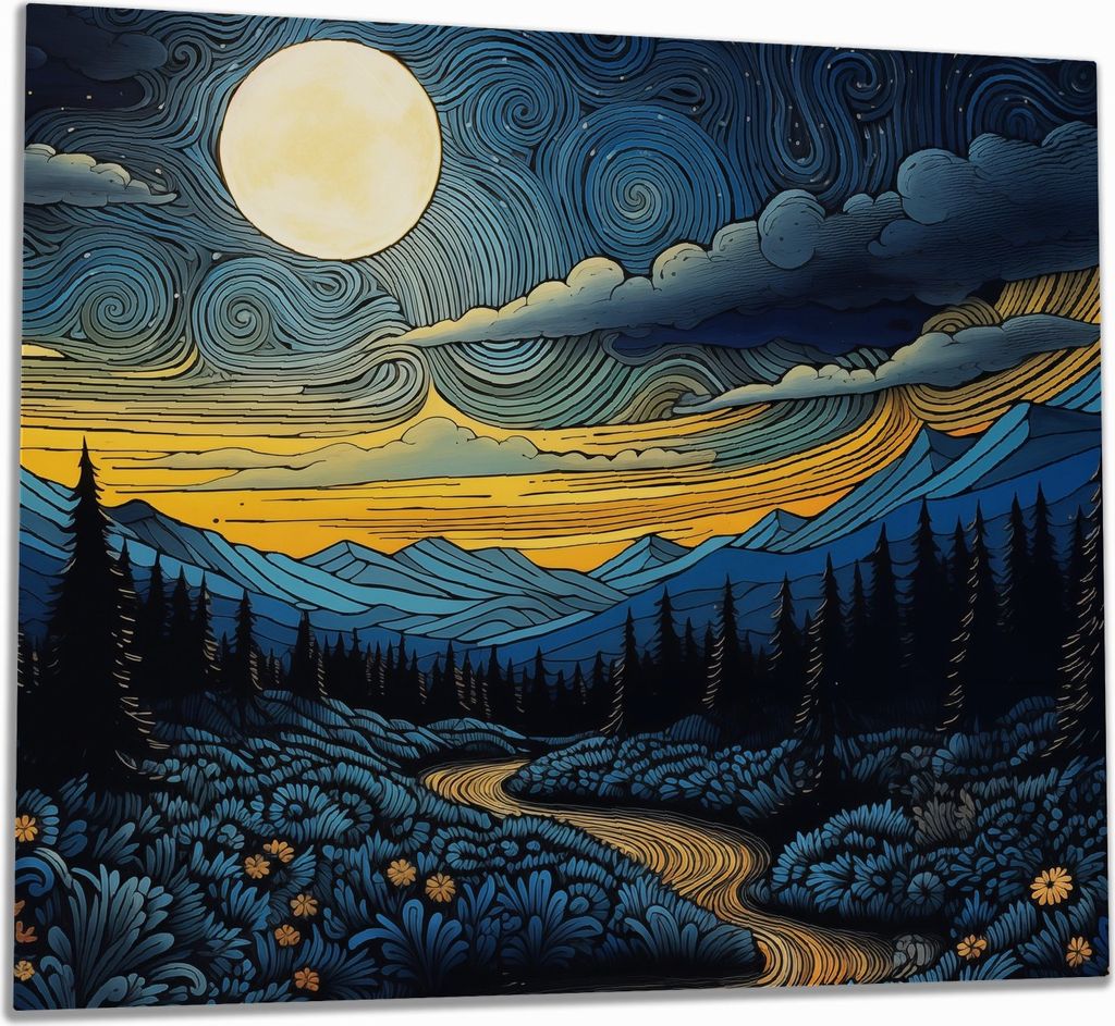 Wallario Herdabdeckplatte aus Glas, Größe 60 x 52 cm 1-teilig, Motiv Mondschein über den Bergen