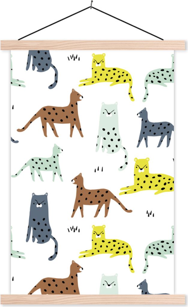 MuchoWow Textilposter Katze - Dschungel - Farben 120x180 cm mit holzfarbenen Rahmen - Textil-Plakat