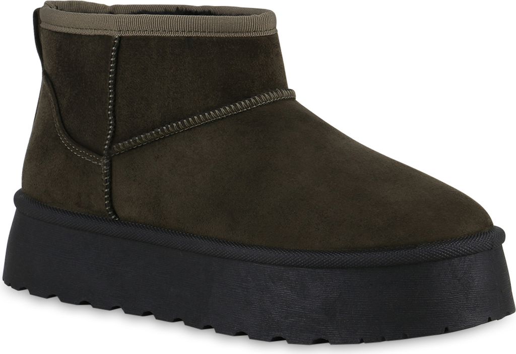VAN HILL Damen Warm Gefütterte Winter Boots Bequeme Profil-Sohle Schuhe 840827, Farbe: Olivgrün Schwarz, Größe: 38