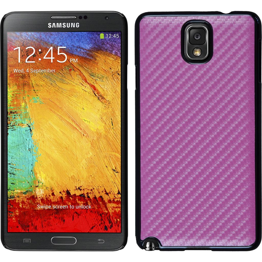 PhoneNatic Case kompatibel mit Samsung Galaxy Note 3 - Hülle pink Carbonoptik Hard-case + 2 Schutzfolien