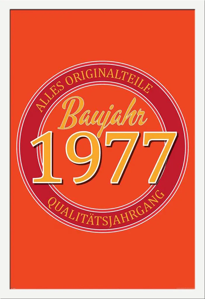 Affiche anniversaire 1977 sous cadre blanc pour un cadeau original