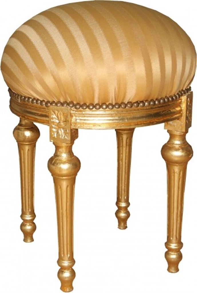 Casa Padrino Barock Sitzhocker - Rundhocker Gold Creme Streifen / Gold - Barock Hocker Möbel