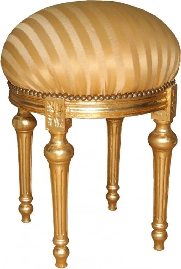 Tabouret de Style Baroque Chic avec Assise Rayée Or et Structure Dorée