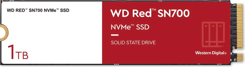 A product shot of a Western Digital Red SN700 NVMe SSD.