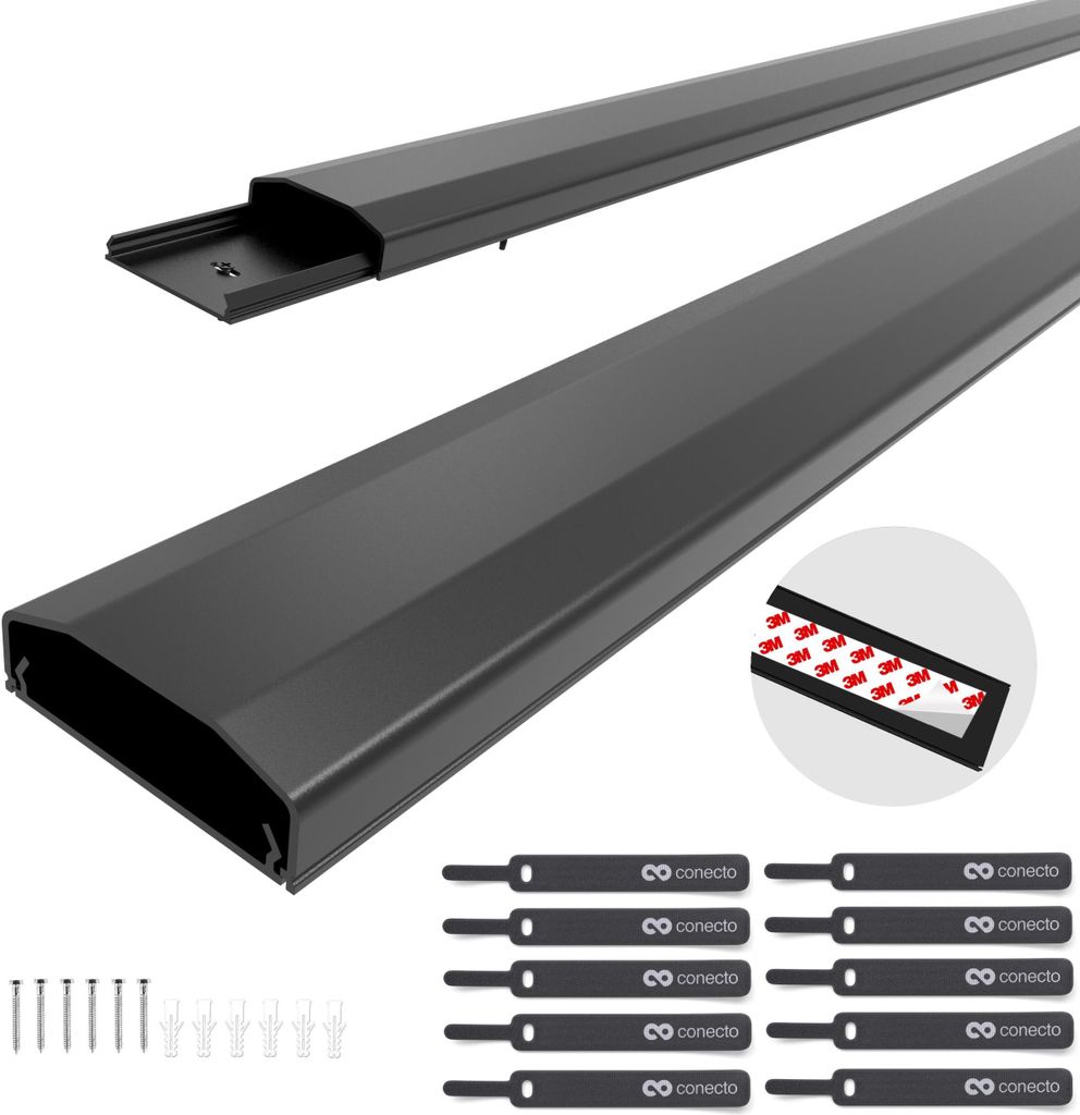 conecto Kabelkanal mit 3M Klebeband selbstklebend selbsthaftend zum Kleben oder Schrauben aus hochwertigem PVC (Länge 100cm, Breite 6cm, Höhe 2cm...