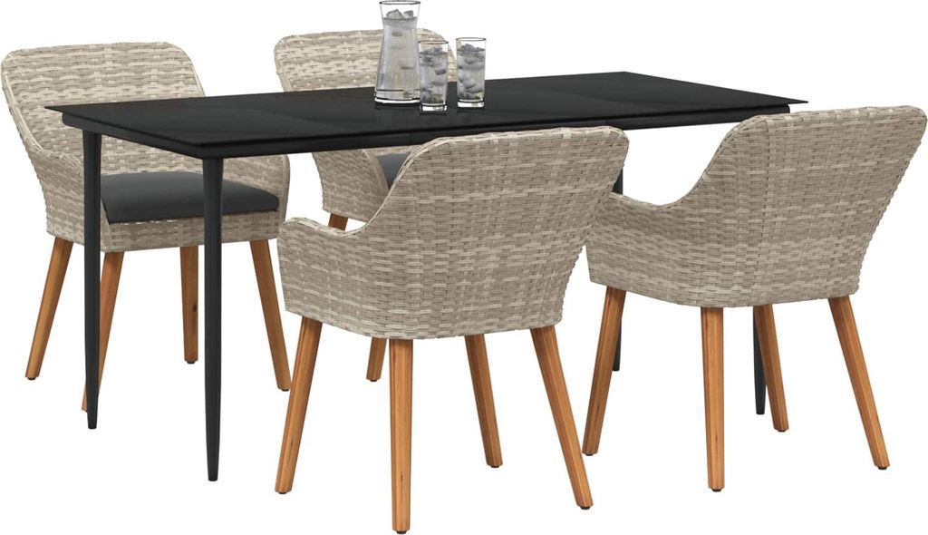 vidaXL Garten Essgruppe mit Kissen 5 pcs Hellgrau Poly-Rattan