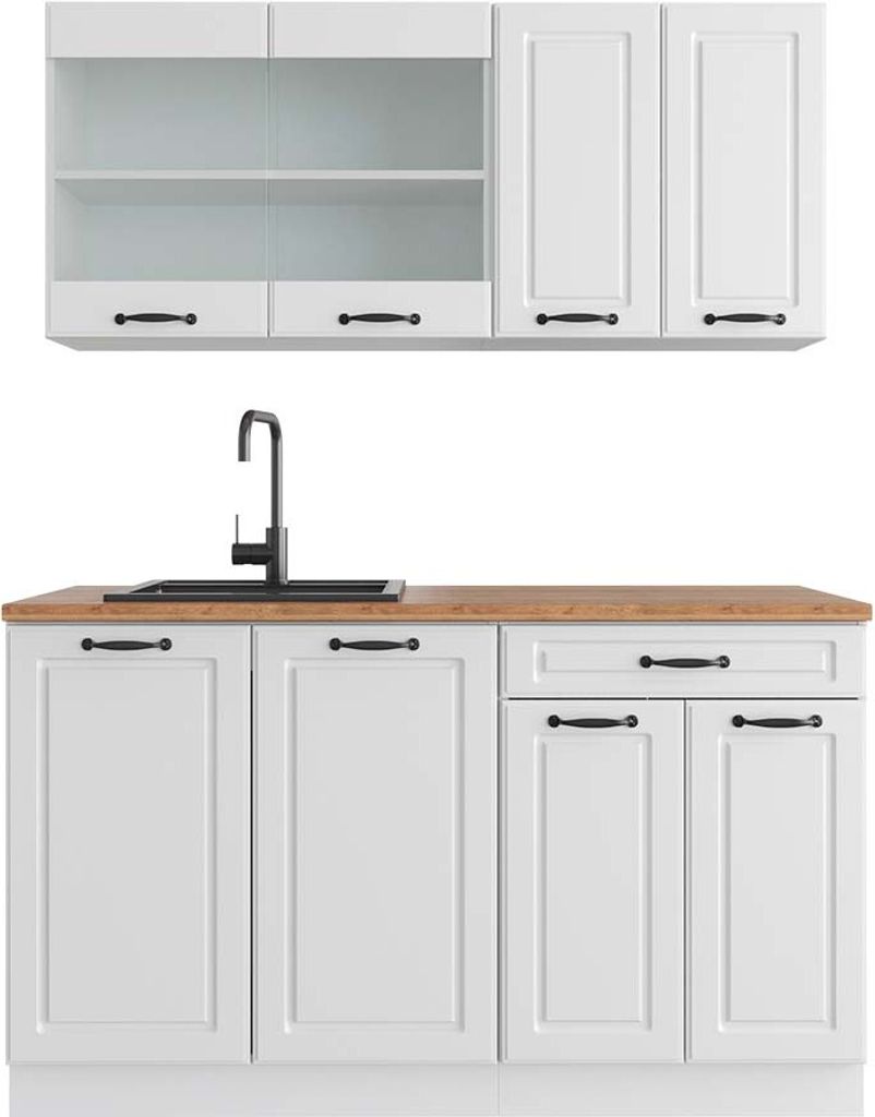 Küchenzeile Vicco R-Line Weiß Landhaus 140 cm , AP Eiche, Model 42634