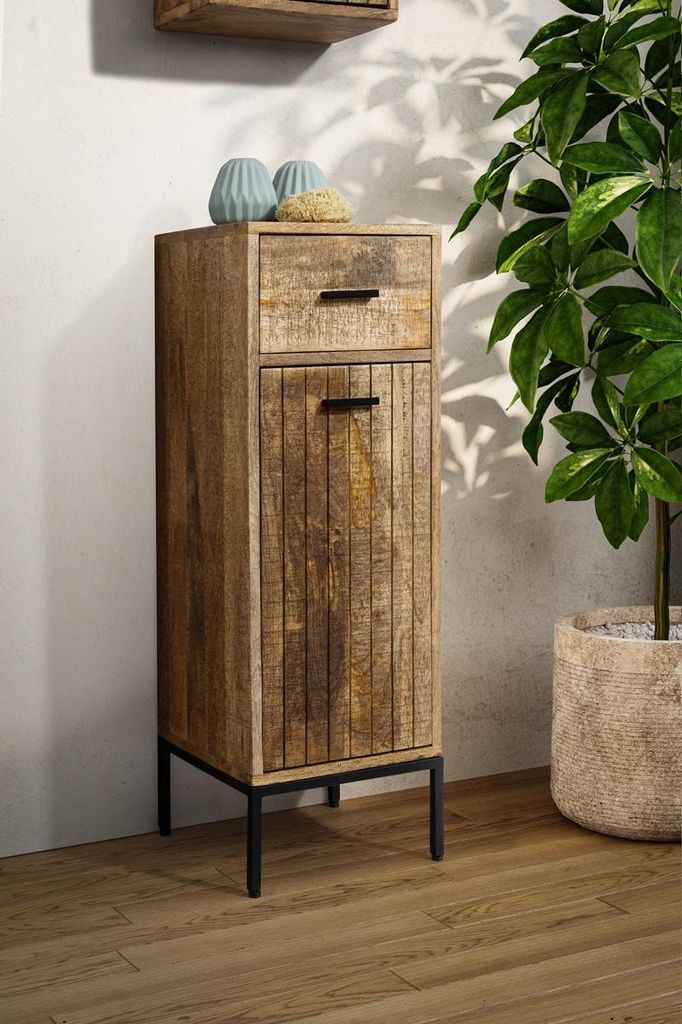 Badunterschrank 30x90cm 'Life' Mango & Metall schwarz