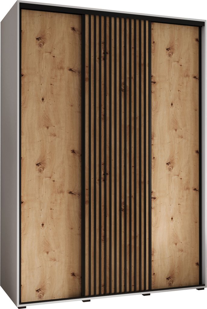 MEBLE KRYSPOL Lanko 1 Schrank mit 3 Schiebetüren - 235,2x180x60 cm - Weiß Artisan Schwarz