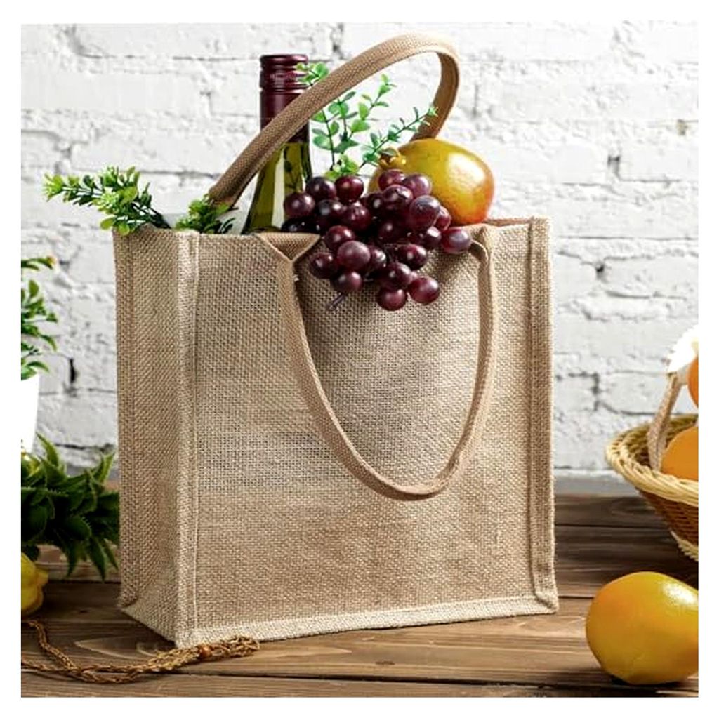 12 Stück Jutetaschen mit Henkeln – Große wiederverwendbare Einkaufstaschen aus Jute 40 x 32 x 20 cm, Stofftaschen für Damen, Hochzeit, DIY Bas...