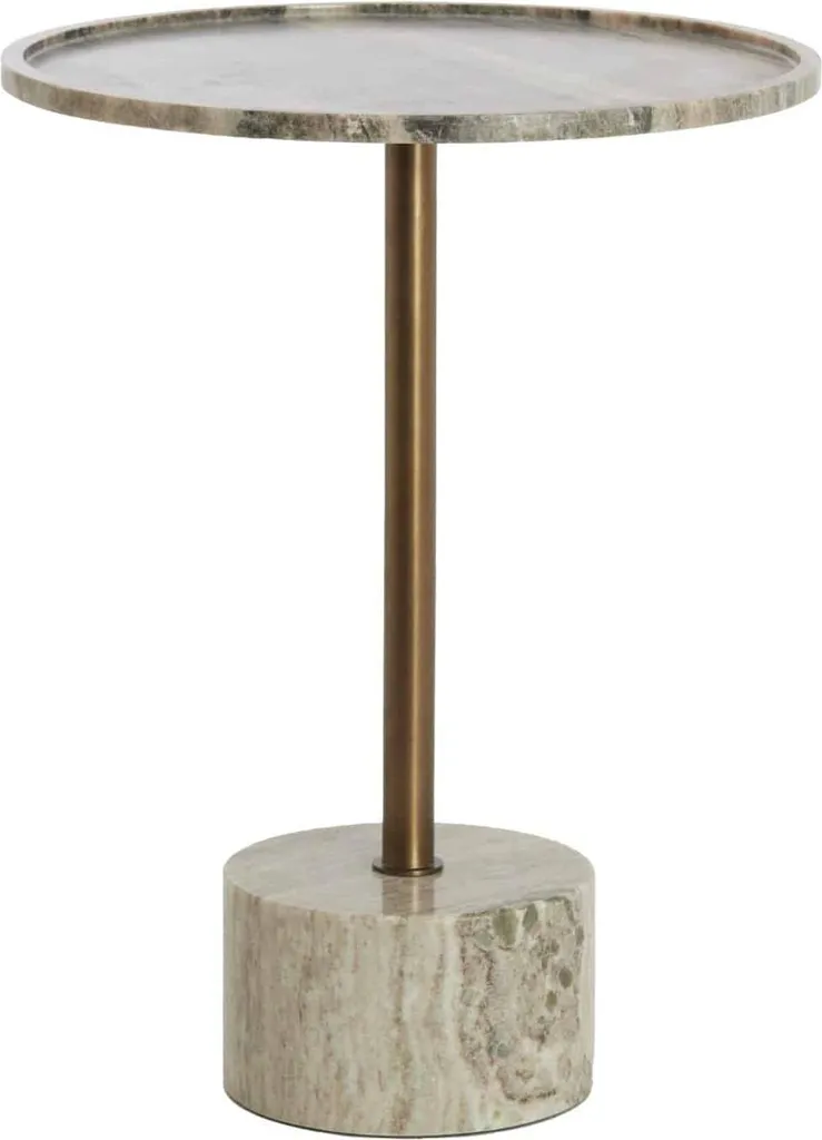 Bout de canapé rond en marbre gris et métal bronze Light & Living Civita