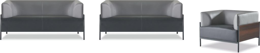 Schwarzes Büro Sitzset Designer 2x Kunstleder 2-Sitzer Edler Sessel 3tlg