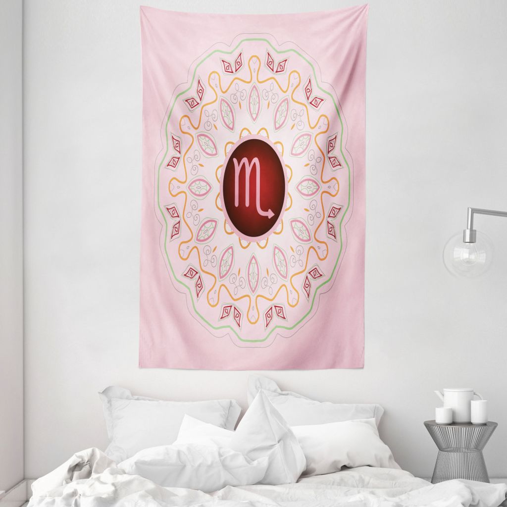ABAKUHAUS Sternzeichen Skorpion Wandteppich und Tagesdecke, Mandala in Rosa aus Weiches Mikrofaser Stoff Waschbar ohne Verblassen Digitaldruck, 140...
