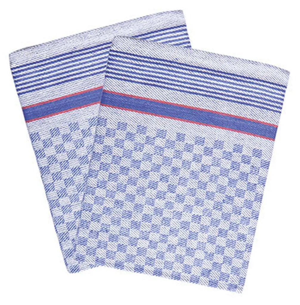 Serviette de Travail à Carreaux Coton Absorbant 90x45cm Bleu - 10 Unités