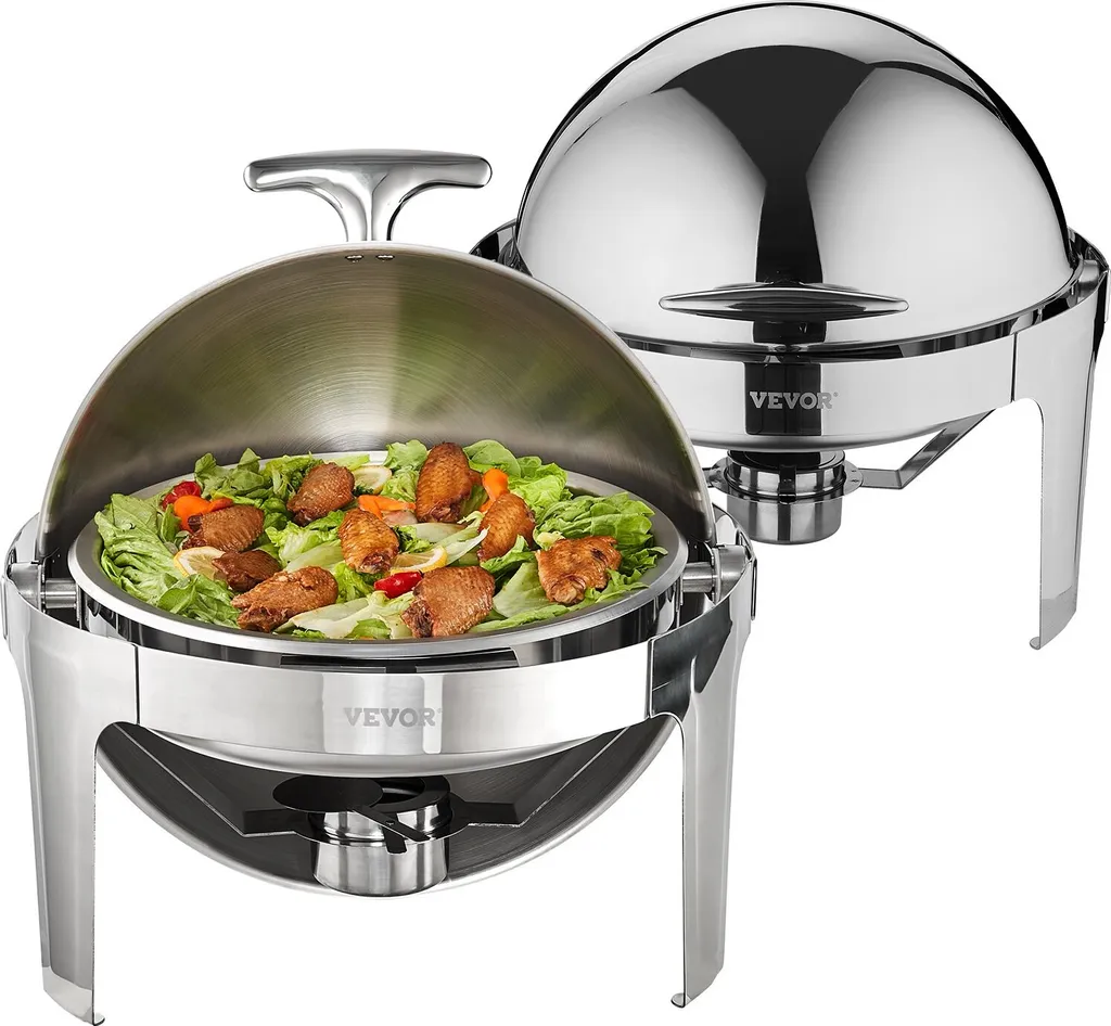 Kit 2 Chafing Dish Rotondi Roll Top Professionali in Acciaio Inox