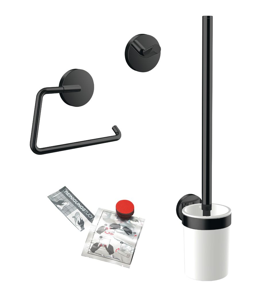 emco round WC-Set mit Toilettenpapierhalter, Bürstengarnitur und Klebeset, 439813300