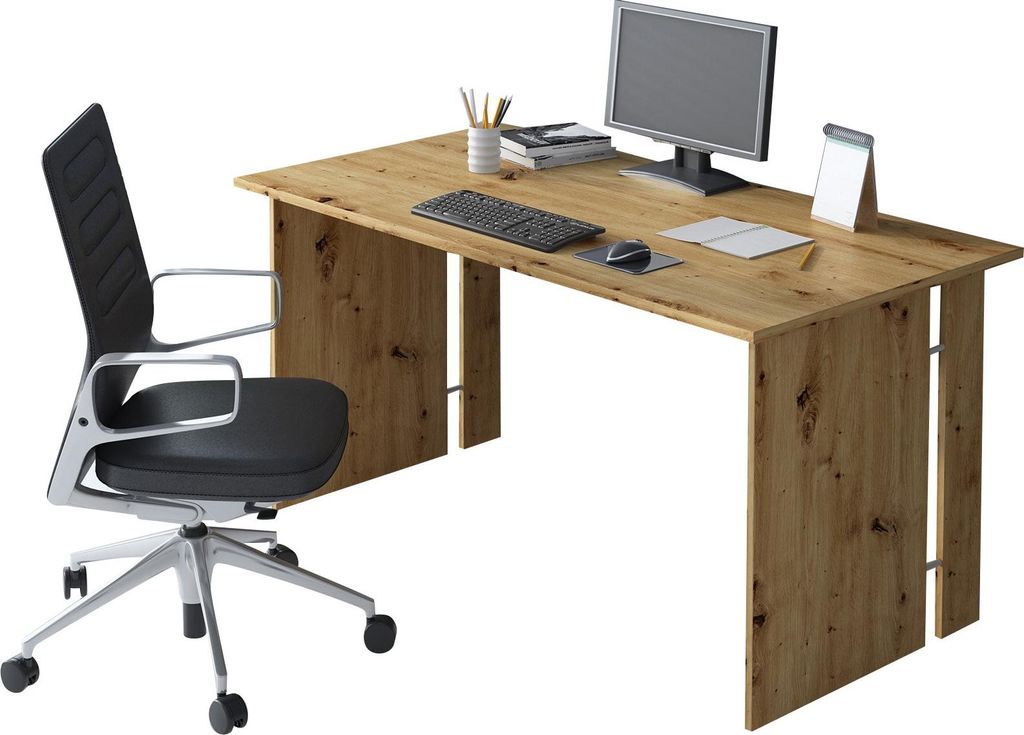 Dmor Schreibtisch Zibello 150x78,2x75h cm Eiche Braun, mit Kabeldurchführungen