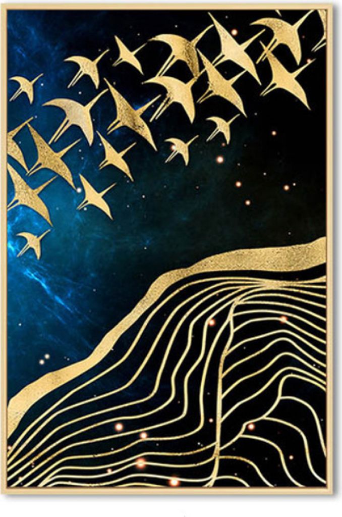 TPFLiving Kunstdruck LW-432 (OHNE RAHMEN) Poster - Leinwand - Wandbild - Hochauflösender Giclée-Druck, langlebig und hochwertig - Goldene Vögel ...