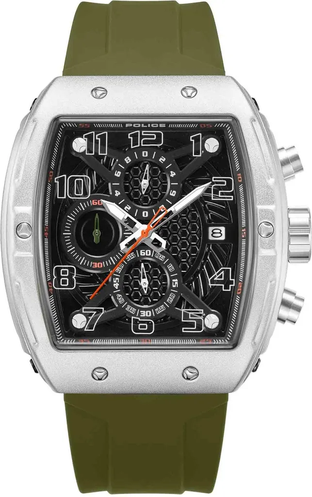 Montre Homme Style Militaire Police Quartz Olive Argent pour le Bureau
