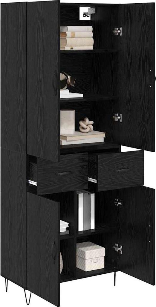(Robust Möbel) Highboard 2 Stück Schwarz Eichen-Optik Ingenieurholz und Glas - CL881258 - Kommoden