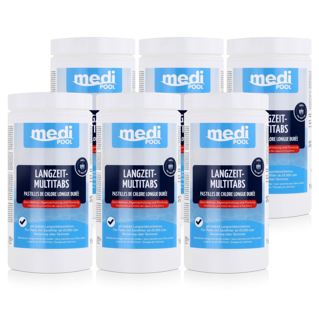 mediPOOL Langzeit-Multitabs 1kg - Algenverhütung und Flockung (6er Pack)