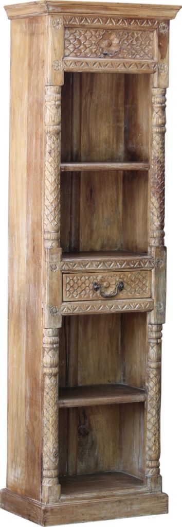 Aufwendig Verziertes Bücherregal mit Schubfach im Vintage Look - Modell 38, Braun, Holz, 183*54*35 cm, Bücherregale & Küchenregale