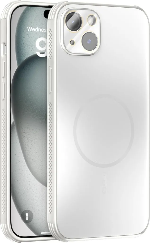 Cover iPhone 15 Plus Bianco Opaco Magnetica con Protezione Lenti PC+TPU