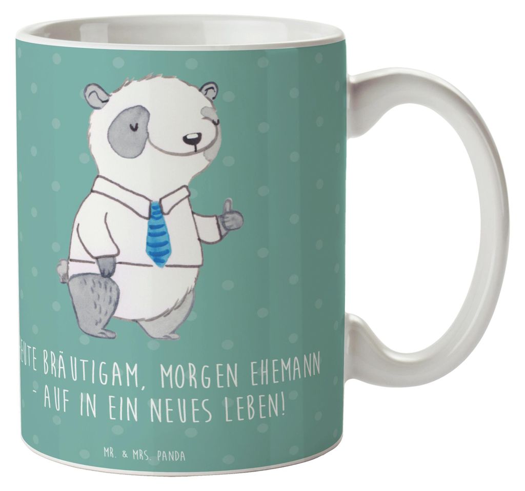 Mr. & Mrs. Panda Teetasse Bräutigam Heute - Meeresbrise - Geschenk, Becher, Tasse, besonderer Tag, kaffeetasse keramik, besonderes Ereignis, Heira...